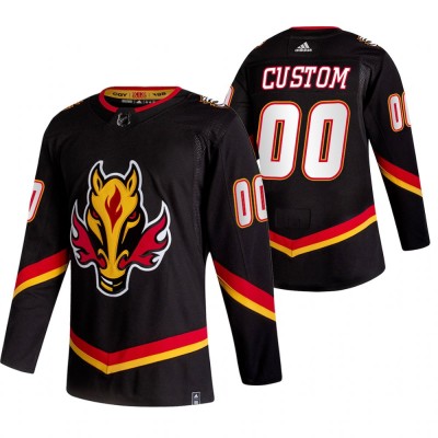 Calgary Calgary Flames Custom Black Men's Adidas 2020-21 Reverse Retro Alternate NHL Jersey